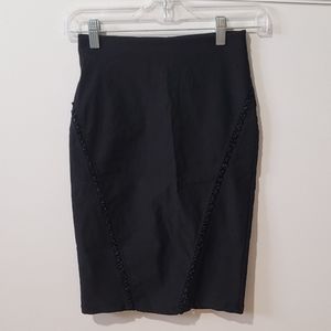 High Waisted Black Pencil Skirt with Braided Detail Small